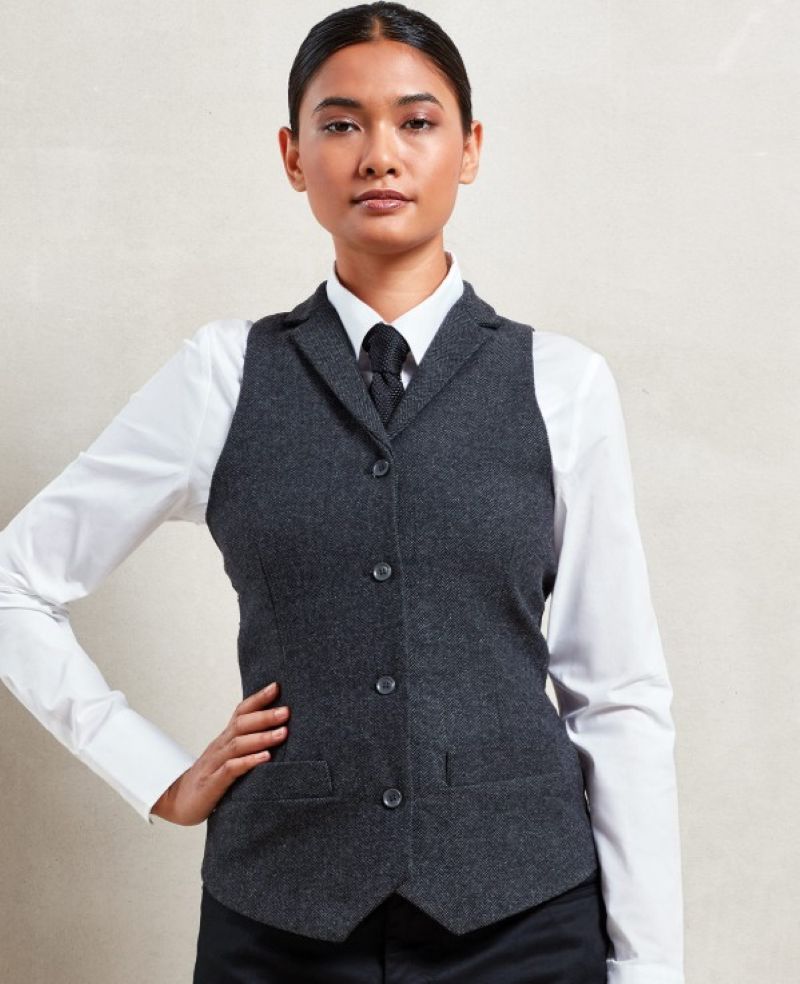 Herringbone Ladies Waistcoat Charcoal Herringbone / M