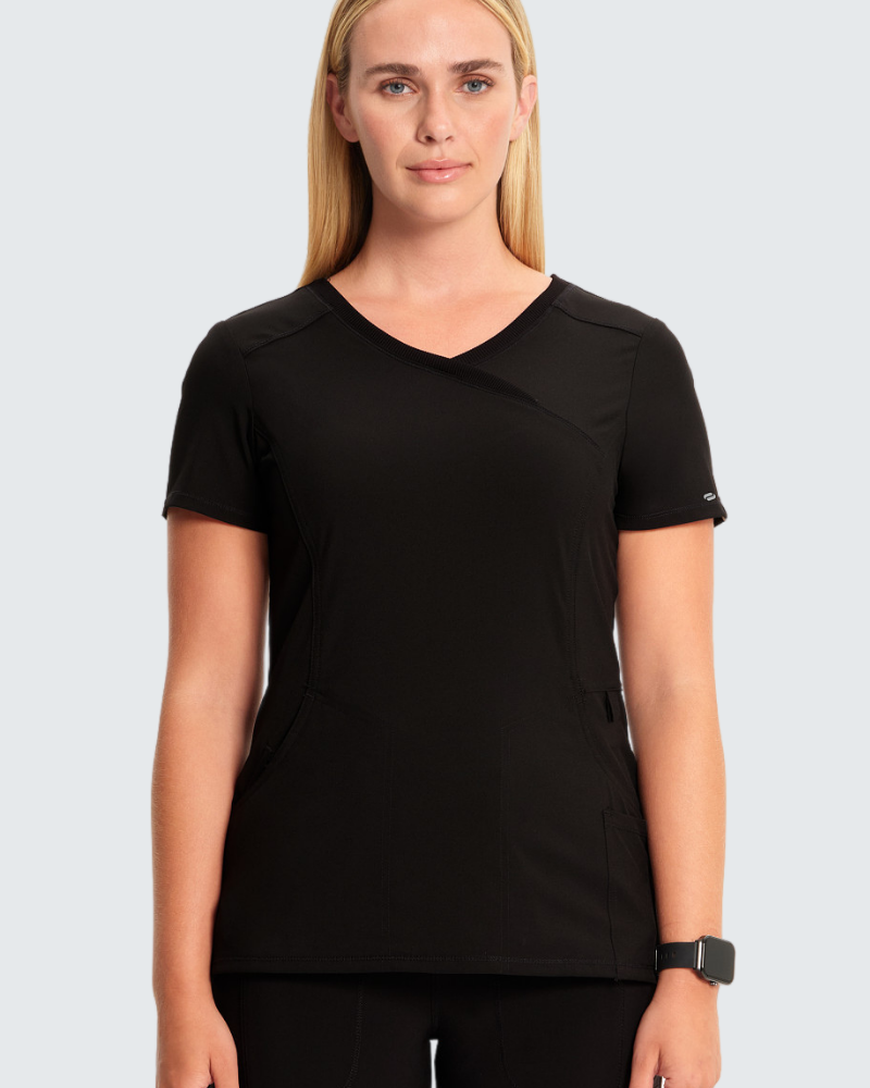 Cherokee Infinity Ladies Mock Wrap Top