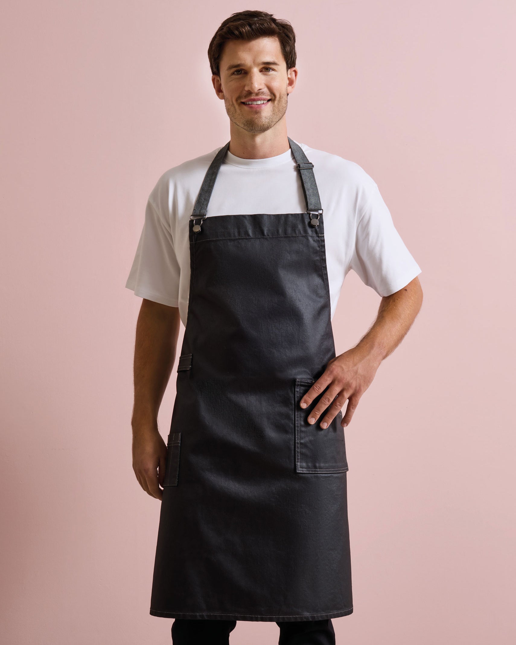 Waxed Look Denim Bib Apron
