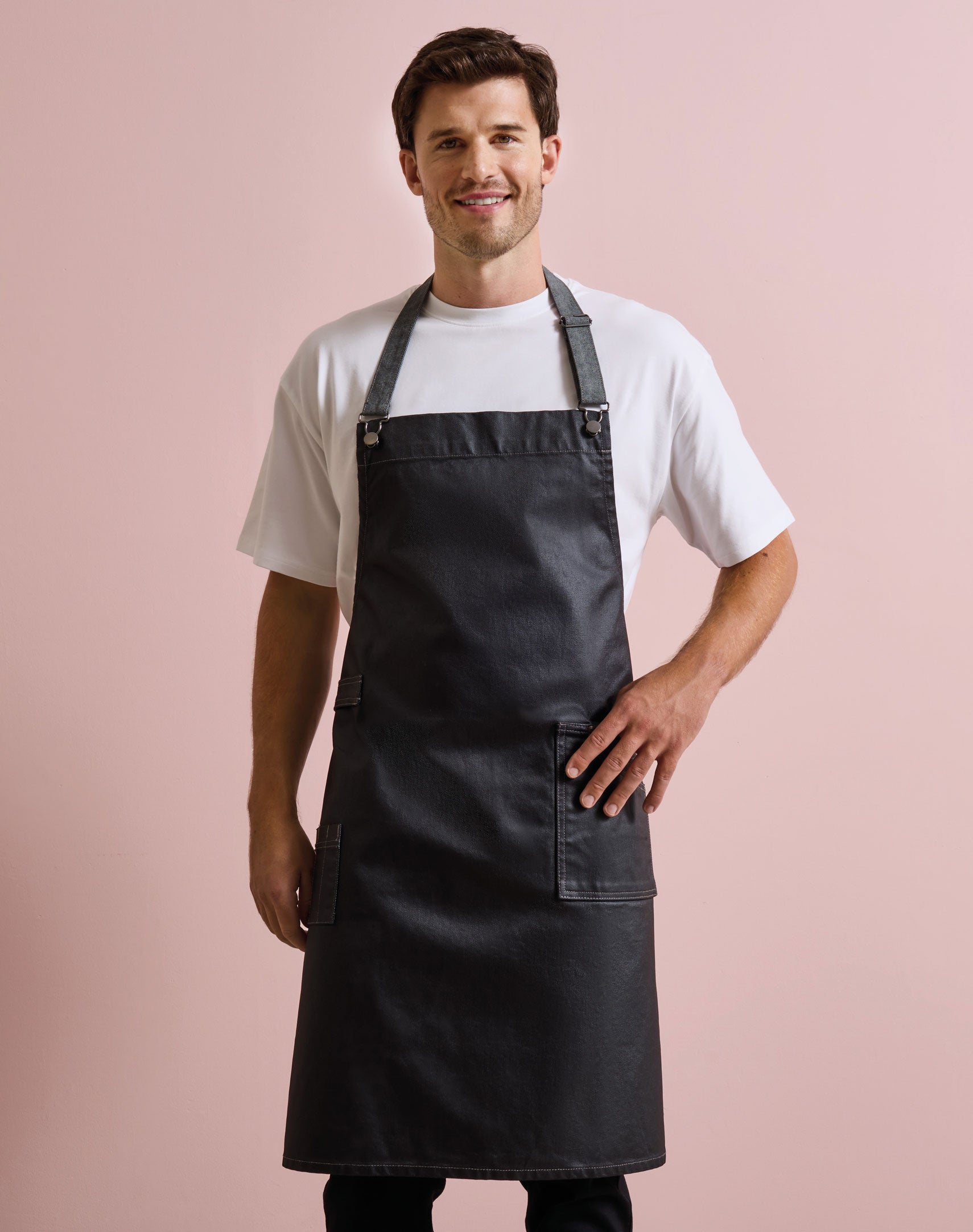 Waxed Look Denim Bib Apron