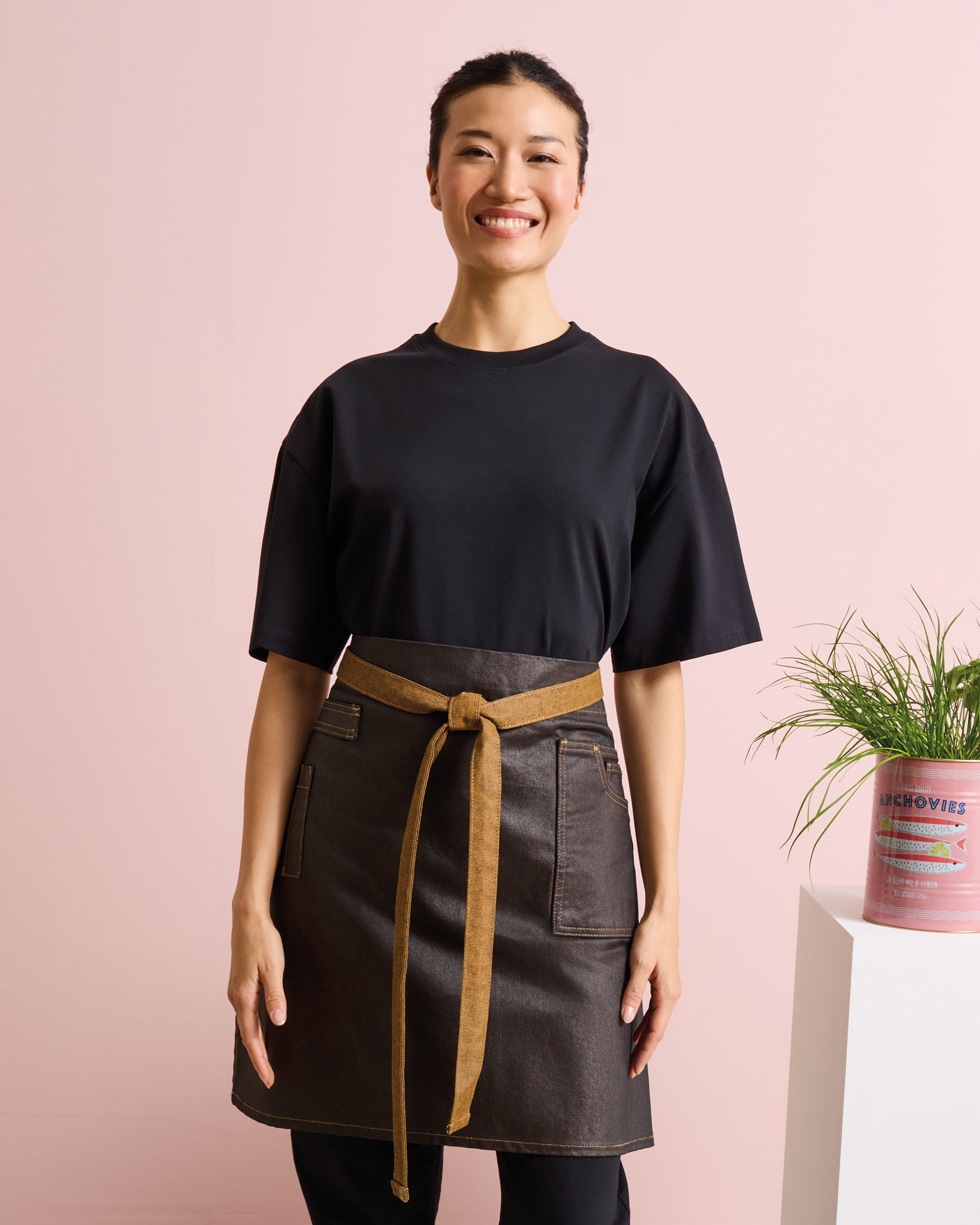 Waxed Look Denim Waist Apron