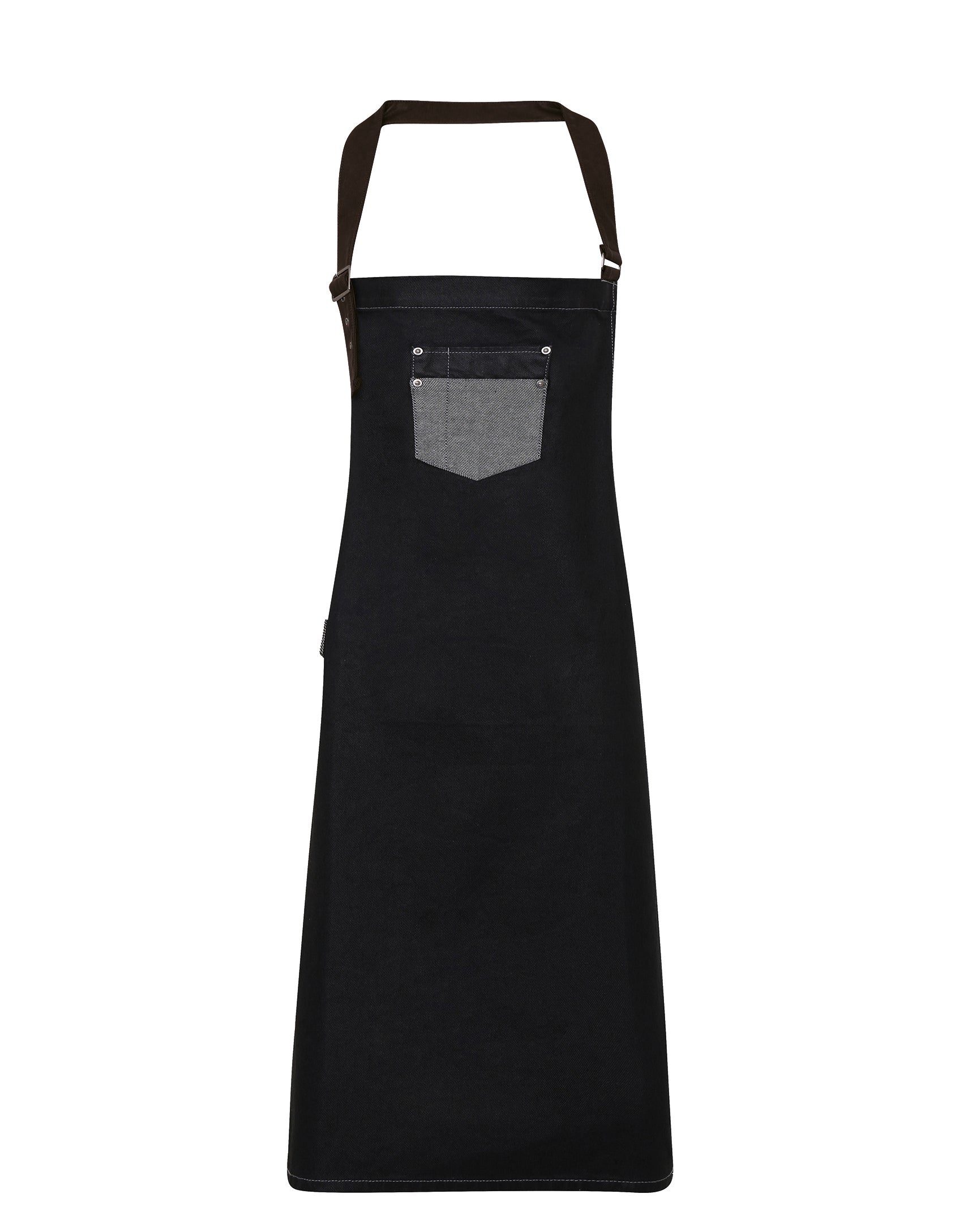 Waxed Look Denim Bib Apron with Faux leather