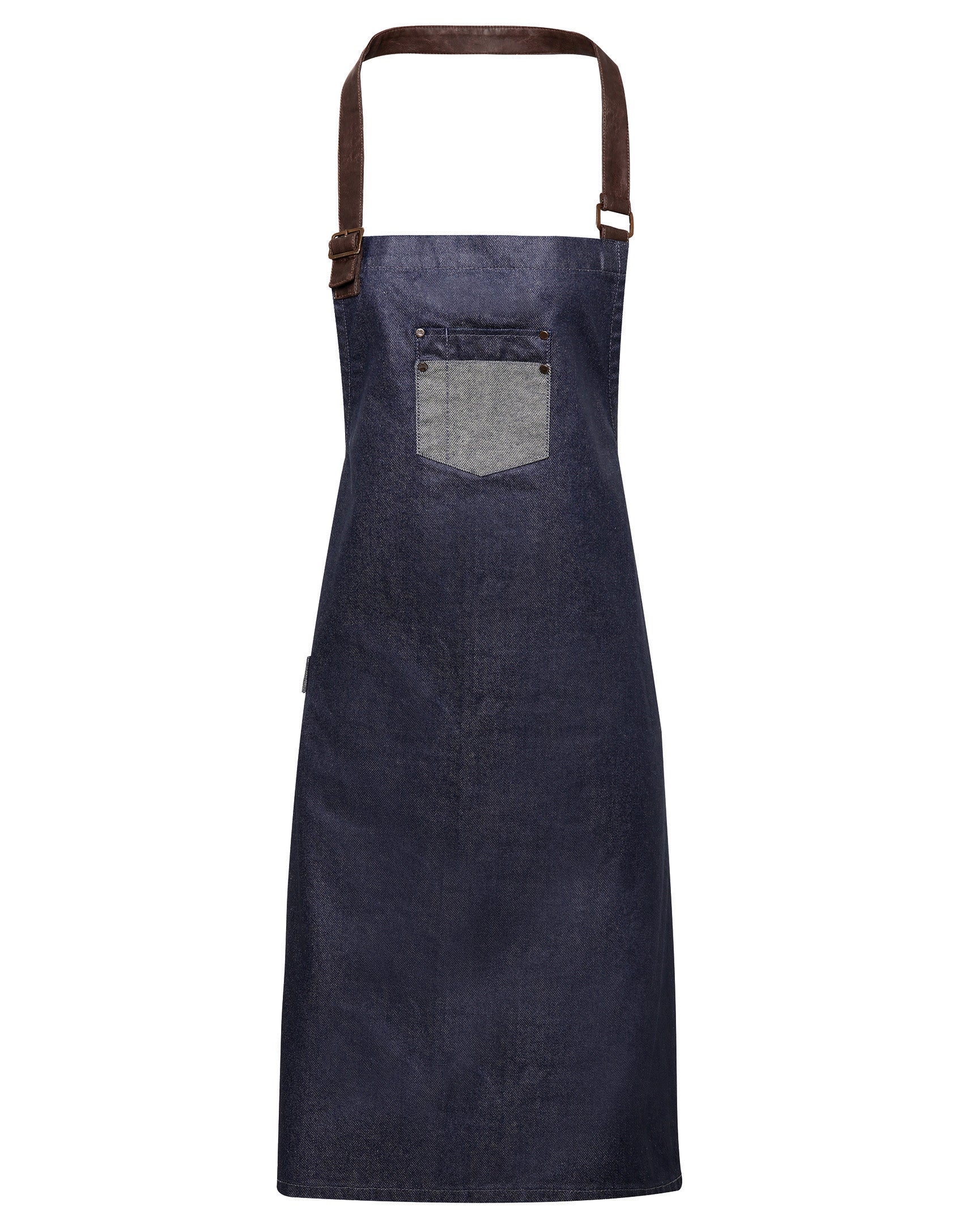 Waxed Look Denim Bib Apron with Faux leather