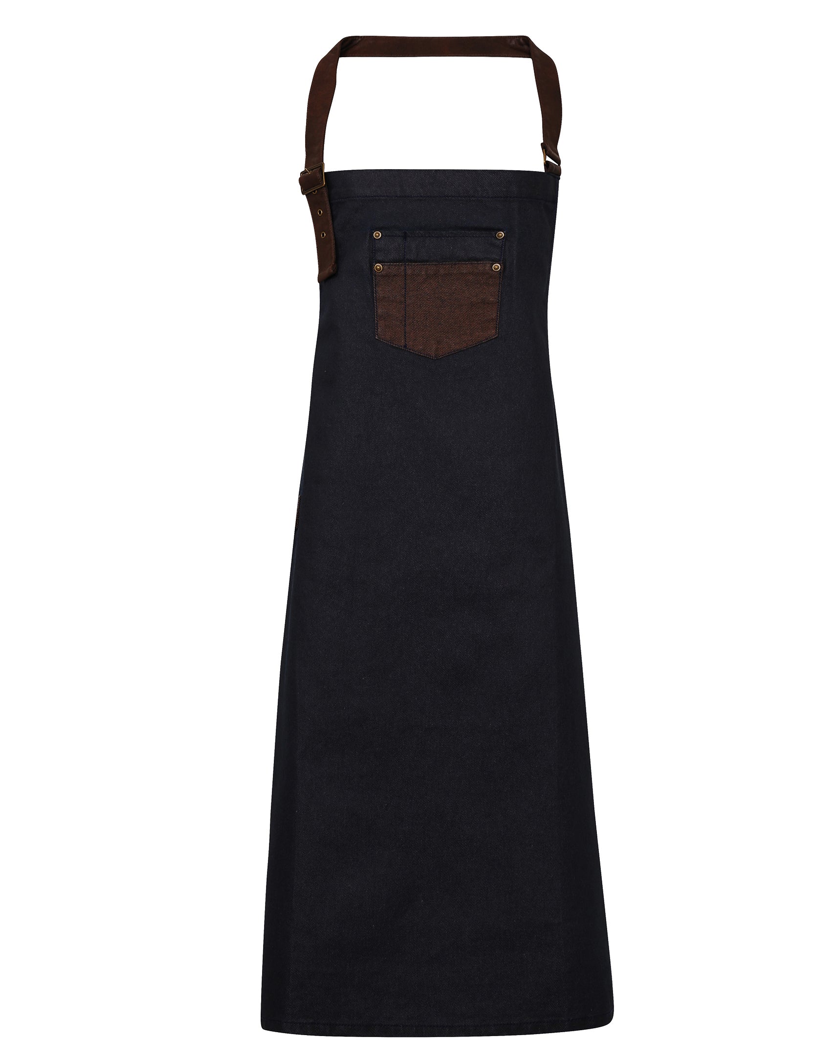 Waxed Look Denim Bib Apron with Faux leather
