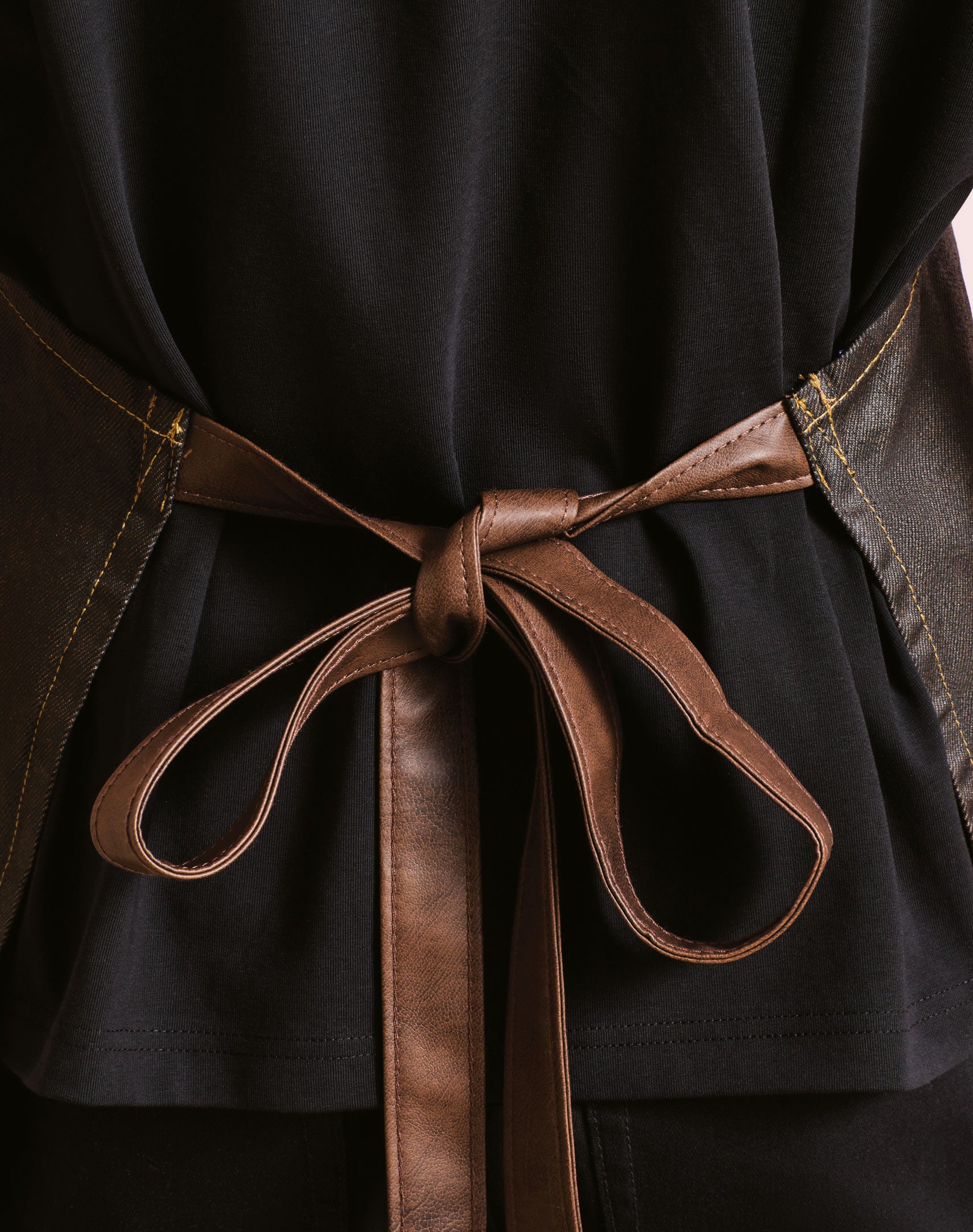 Waxed Look Denim Bib Apron with Faux leather