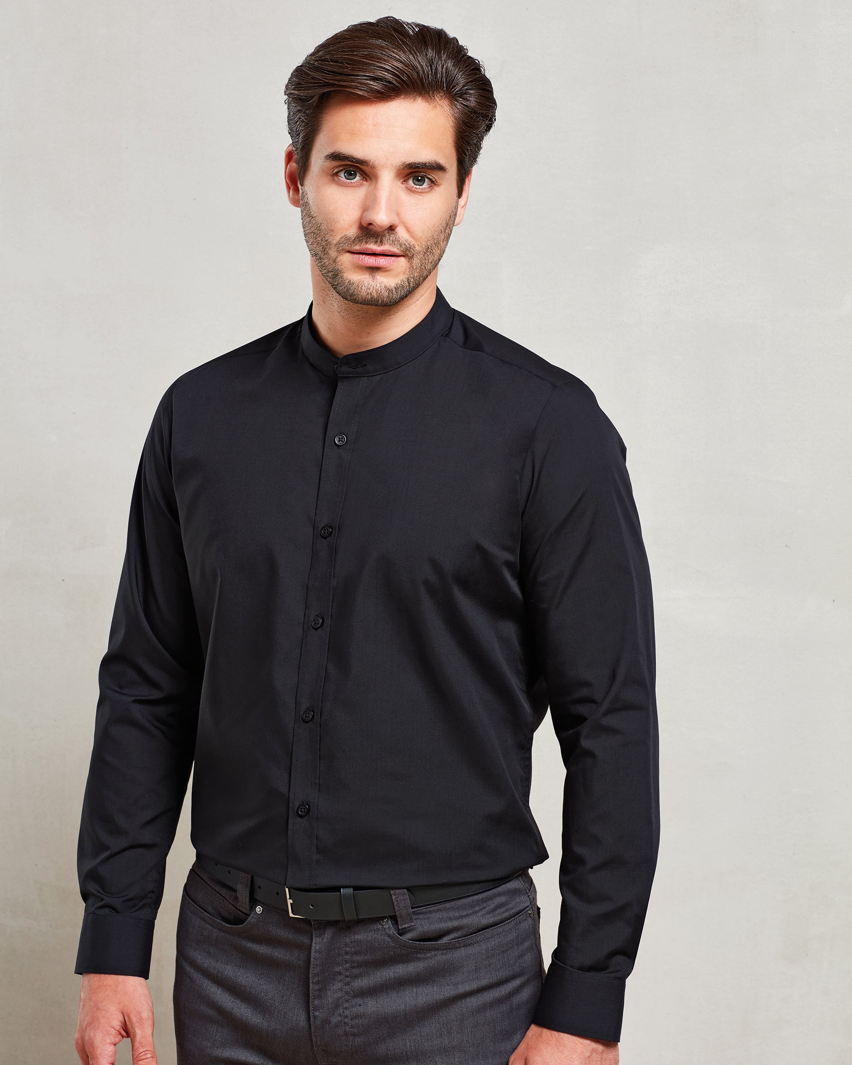 Men's Banded Collar 'Grandad' Long Sleeve Shirt