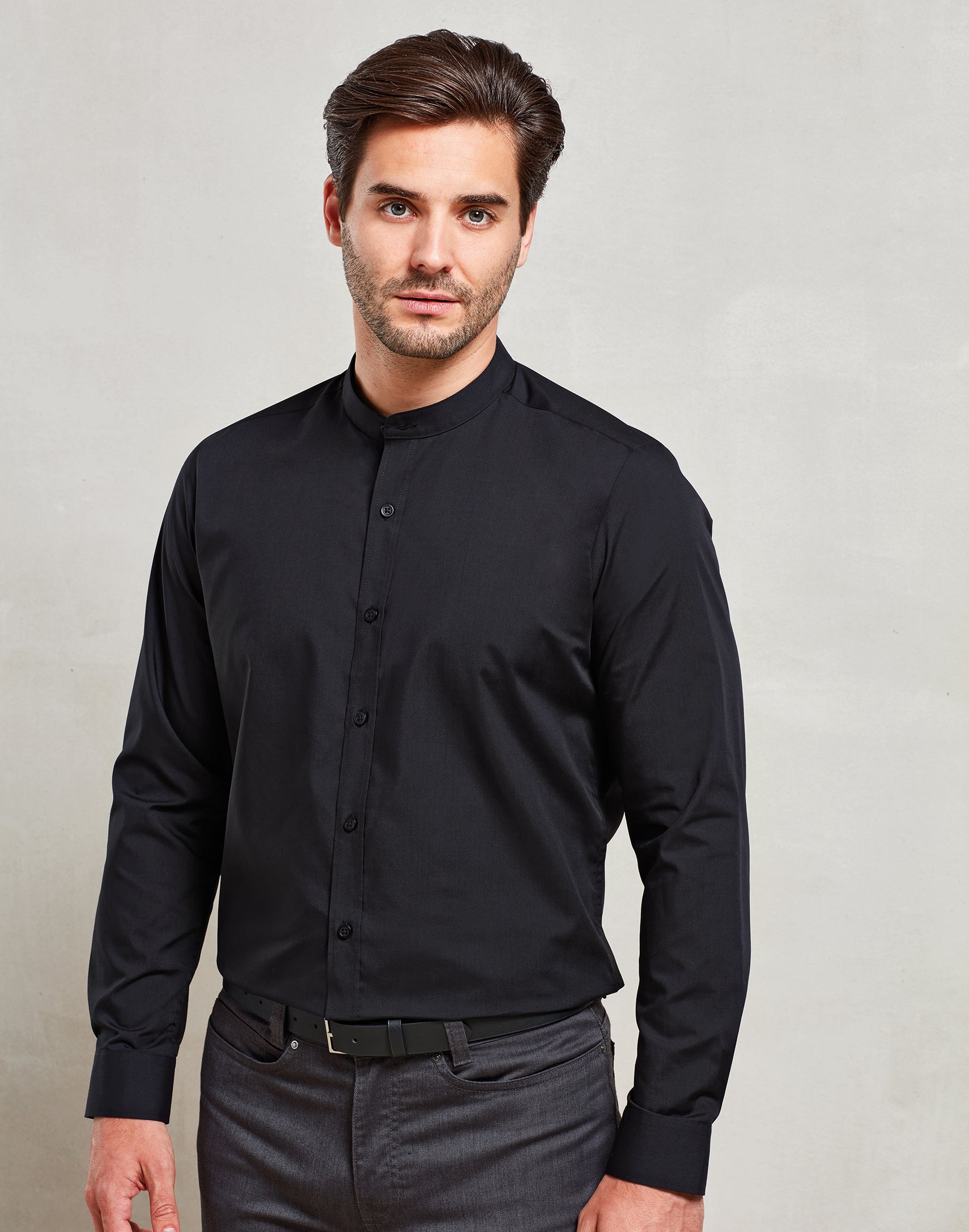 Men's Banded Collar 'Grandad' Long Sleeve Shirt