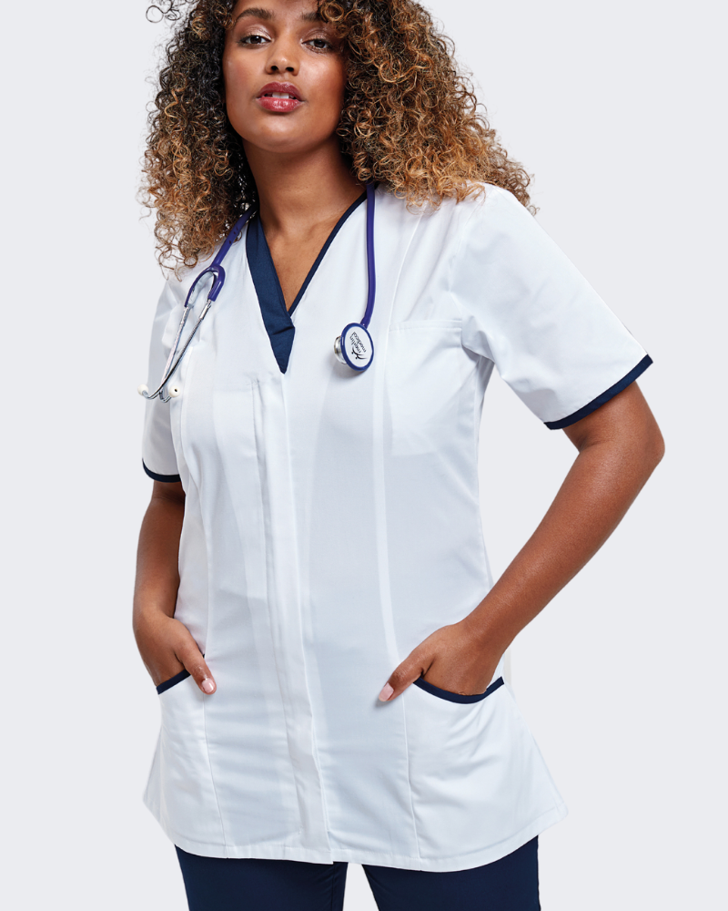 Premier Daisy Healthcare Tunic White with Navy Trim